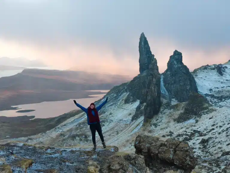 Isle of Skye in Winter: Alice with the Old Man of Storr