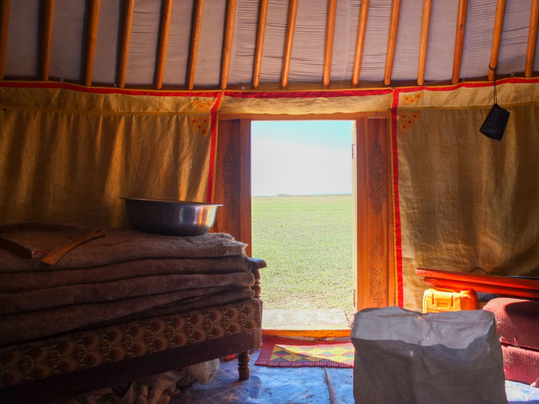 the interior of a mongolian ger