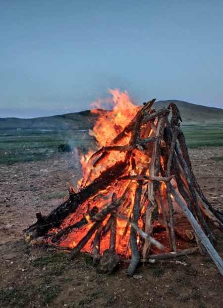 A campfire in Mongolia