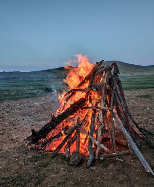 A campfire in Mongolia