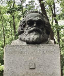The bust of Karl Marx as a head stone on his grave