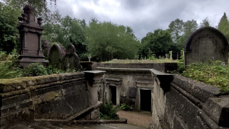 Circle of Lebanon. Stone mausoleums circle the world's largest pot plant