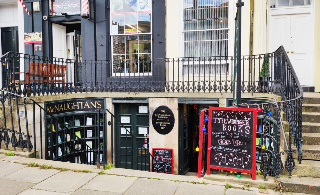 Stairs lead down to Typewronger bookshop which sits at basement level.