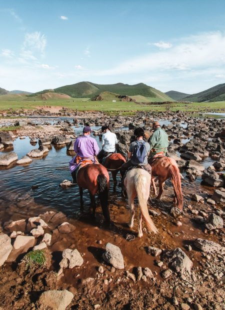 Riding horses in Orkhon Valley, Central Mongolia