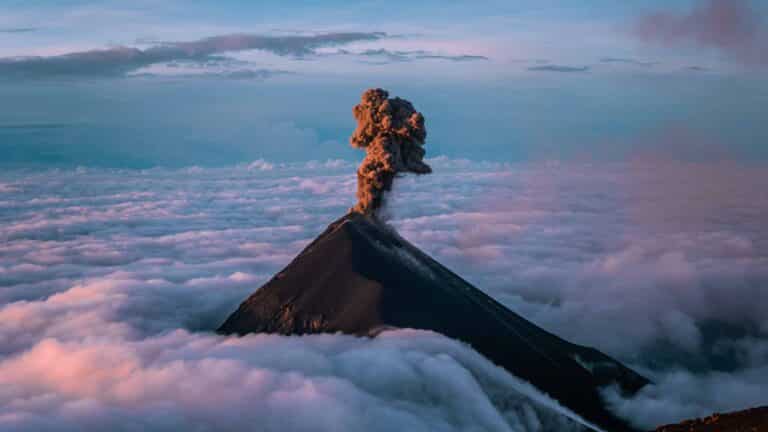 Volcan Fuego erupts on the acatenango volcano hike