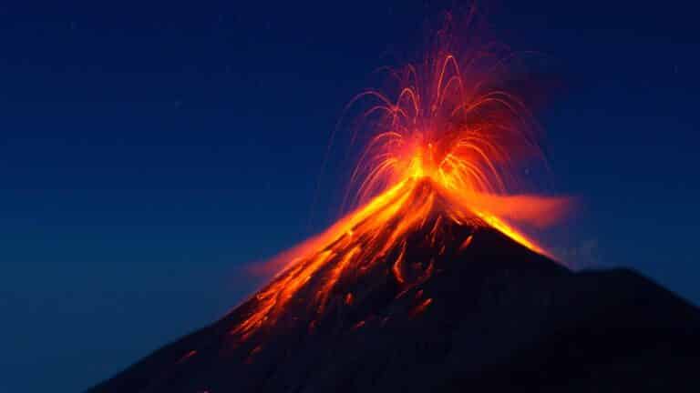 Volcan Fuego erupts on the acatenango volcano hike