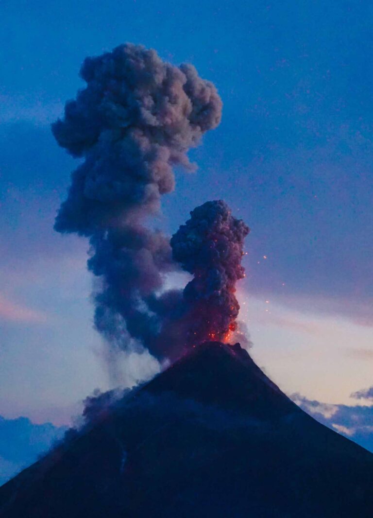 Volcan Fuego erupts on the acatenango volcano hike