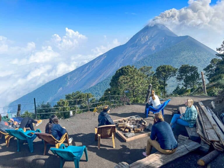 Hikers waiting for Fuego to erupt on the acatenango volcano hike